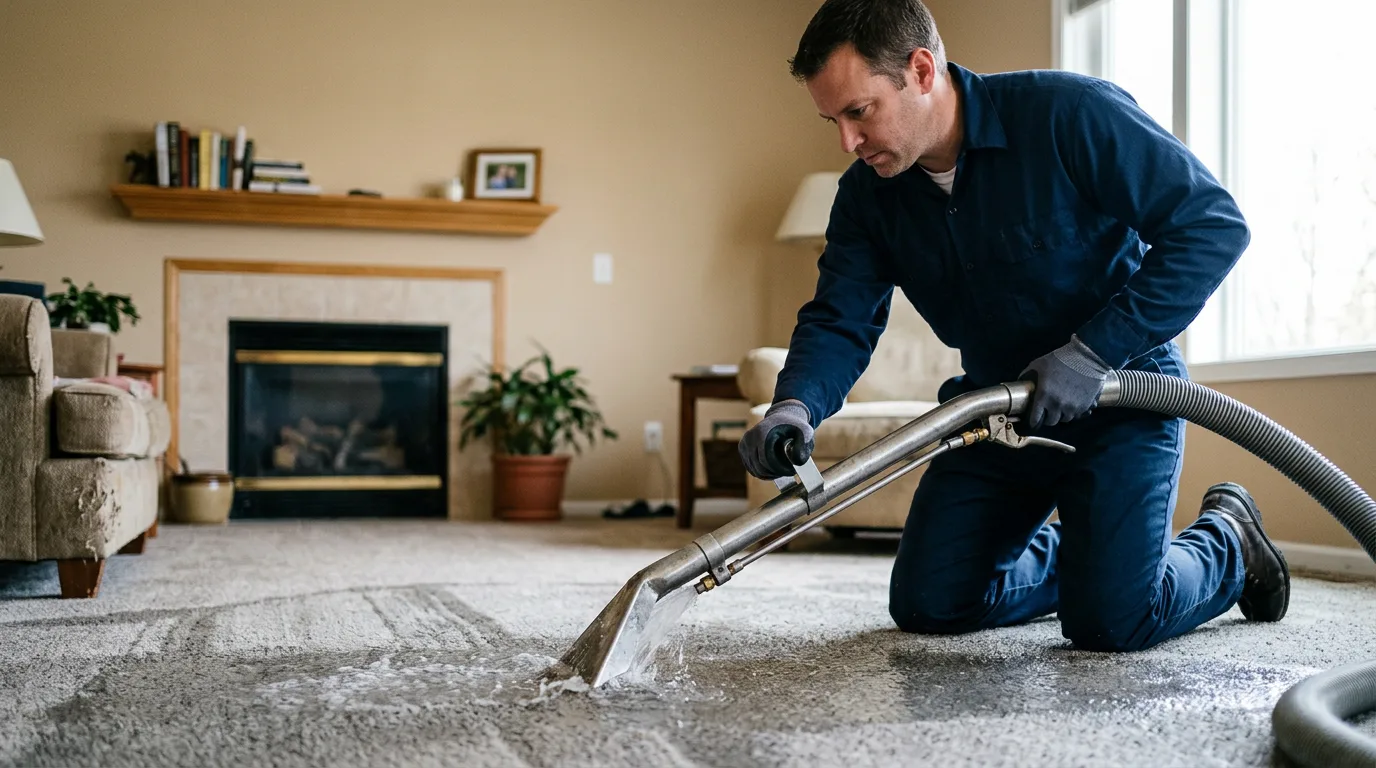 Water damage restoration technician working near Fort Scott, KS